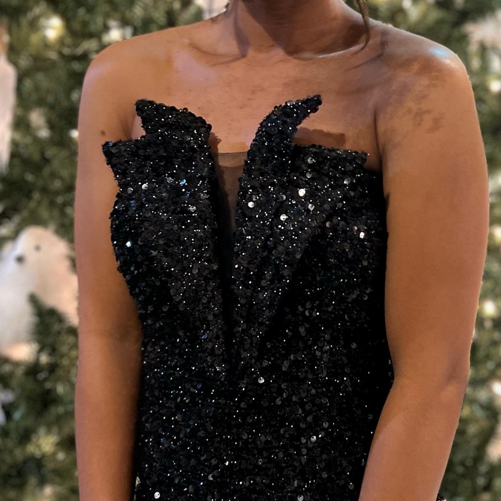 Long Strapless Black Sparkle Dress